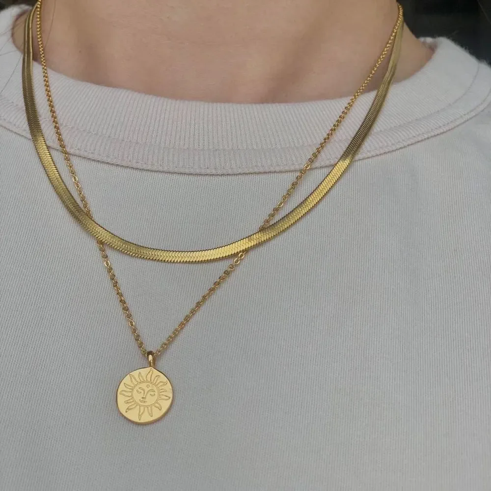 18K Gold Plated 3mm Herringbone Snake Chain Necklace